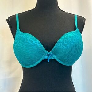 RAMPAGE teal aquamarine leopard print padded bra Sz 34D